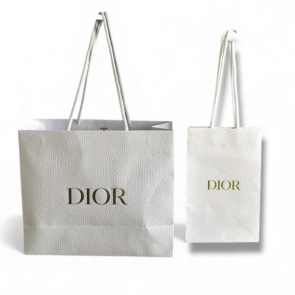 2 Dior Gift Bags Gold Bee Emblem Textured Gold Foil Dior Logo & Rope Handles